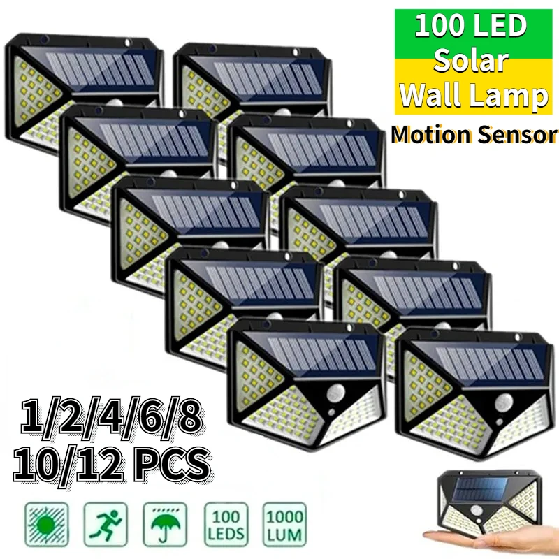 

100 LED Solar Wall Lamp Outdoor Garden Night Light 12PCS PIR Motion Sensor Lights Waterproof Solar Street Light for Yard Hallway