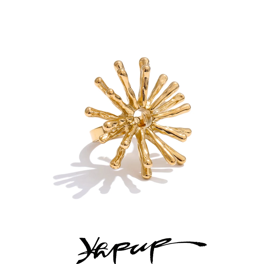 Yhpup 18K Golden Plated Stainless Steel Sun Flower Ring for Women 2025 Arrivals Fashion Finger Daily Jewelry Accessories