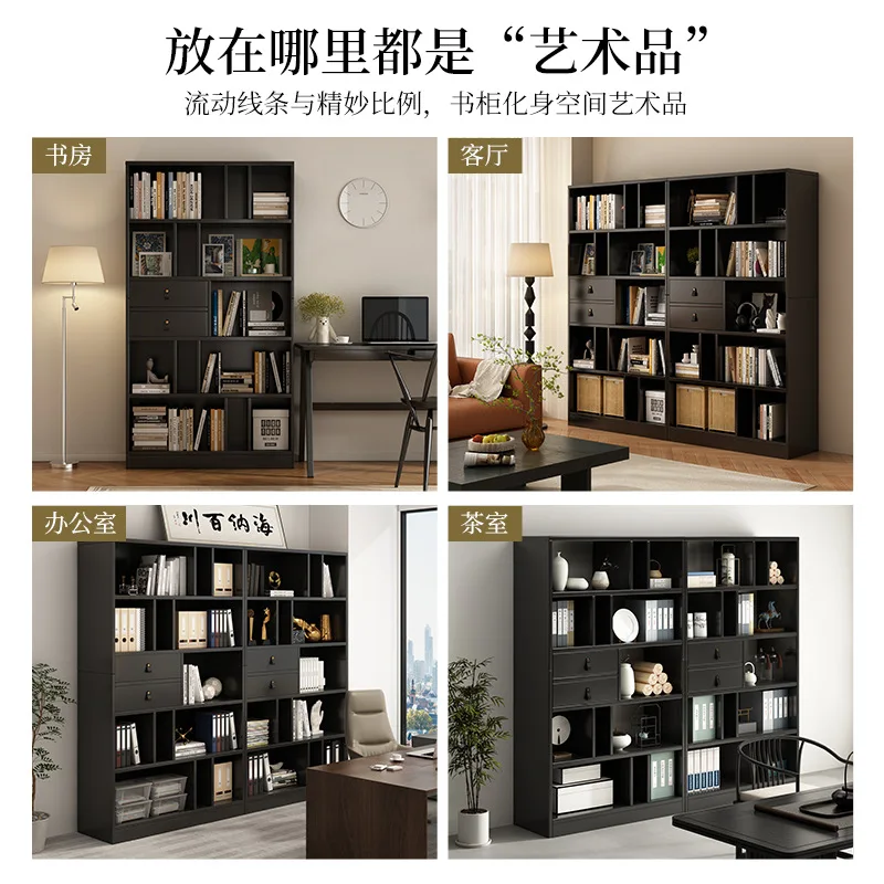 Regał do salonu przy ścianie Półka podłogowa Czarny regał w stylu retro minimalistycznym Szafka ekspozycyjna do domu Wielowarstwowy schowek