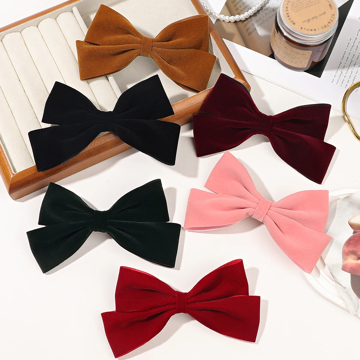 1PCS Velvet Hair Bows Hair Ribbon Clips Hair Accessories for Women Girls Toddlers Kids Baby