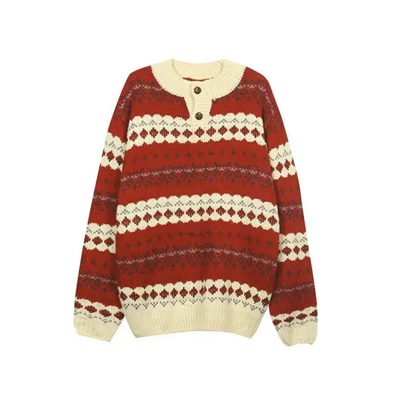 MAGOGO Japanese Sweet Red Sweater Women Autumn Winter Lazy Style Retro Christmas New Year Thickened Loose Knitting Pullovers