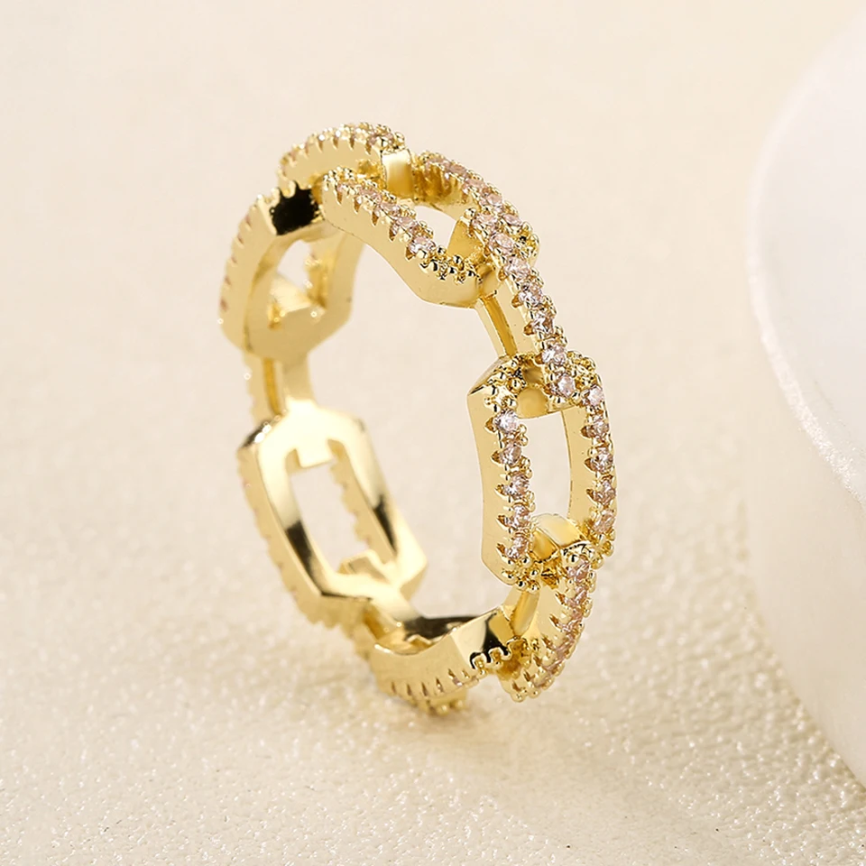 ZAKOL موضة الكوبية ربط سلسلة خواتم للنساء Buling مايكرو تمهيد زركونيا البنصر مجوهرات الخطوبة