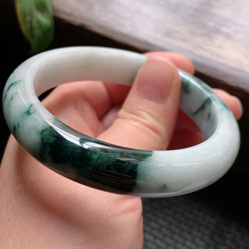 Genuine Myanmar Grade A Jadeite Ice Floating Flowers Jade Bangle Healing Bracelet Women Fine Jewelry Certified Burma Jade Bangle