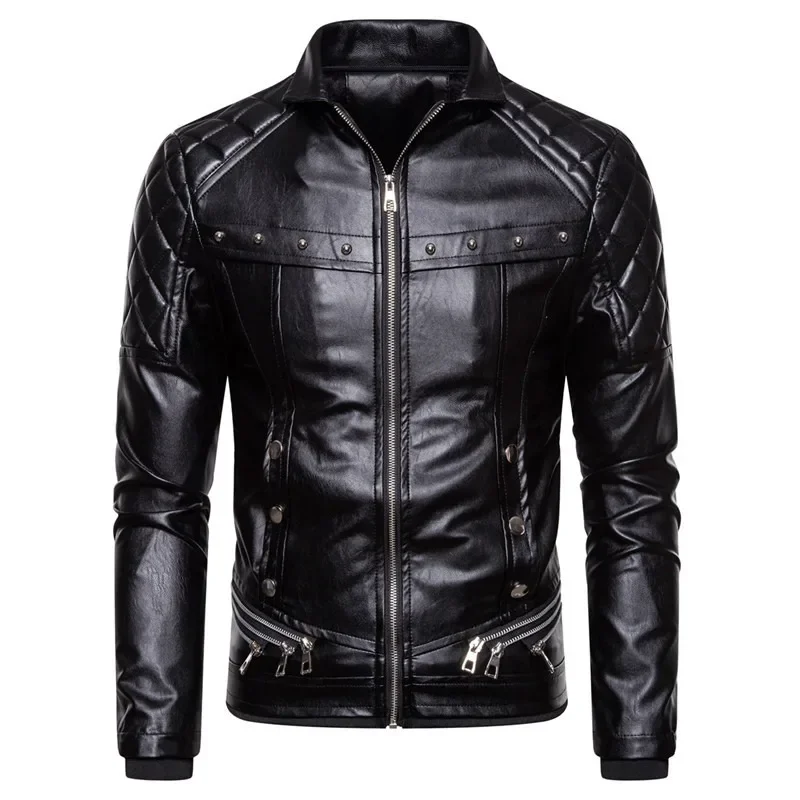 Fur Collar Coat Rivet Compressed Cotton Thick Windproof Locomotive Style Leather Jacket New Men Punk Detachable Coat Male