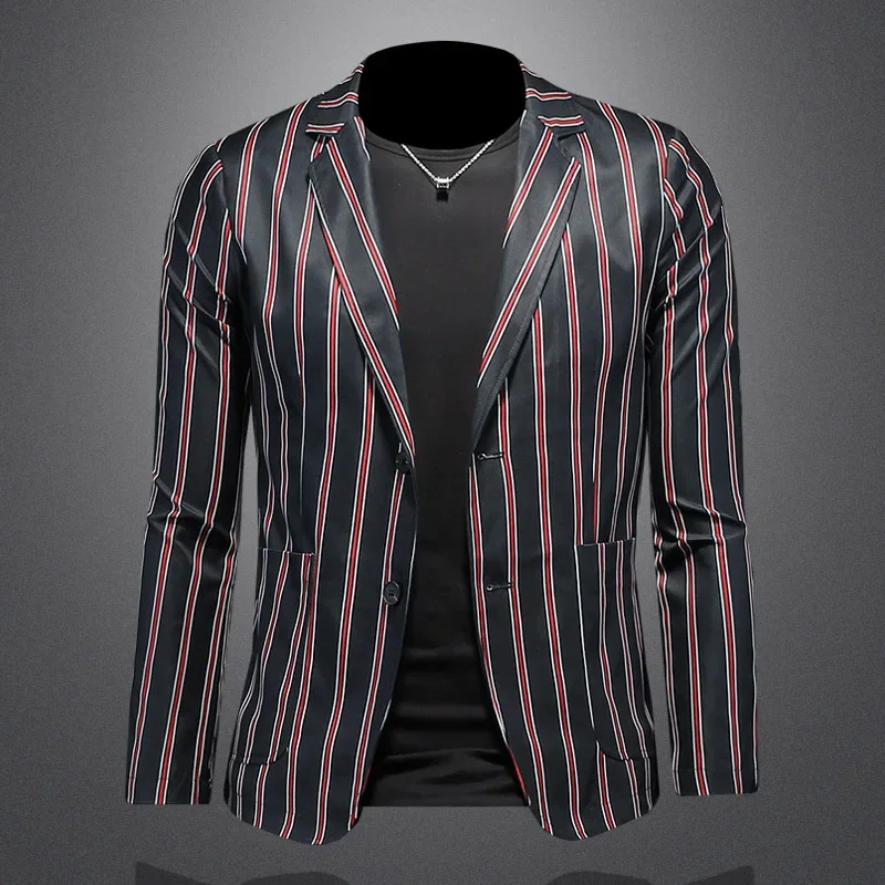 2023 Brand Striped Men Blazers Luxury Casual Business Suit Jacket Male Social Banquets Party Formal Jacket Men Clothing M-4XL