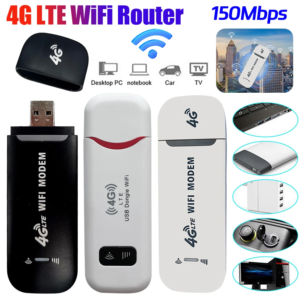 4g lte dongle usb sem fio com adaptador wi-fi para casa e escritório, banda larga móvel, Modem Stick, cartão sim, 150mbps