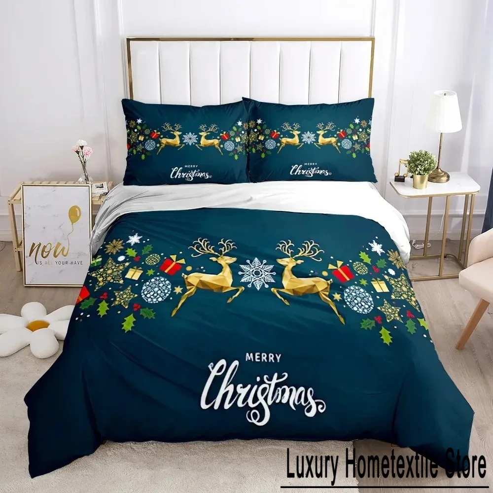 Merry Chirstmas Happy New Year Santa Bedding Set Boys Girls Twin Queen Size Duvet Cover Pillowcase Bed Boys Adult