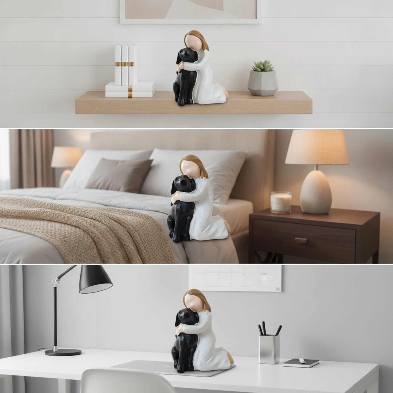 Girl Hugging Dog Figurine Lightweight Girl Hugging Dog Statue Sculpture Hand-Painted Look Smooth for Pet Owners, Desk, Bookshelf