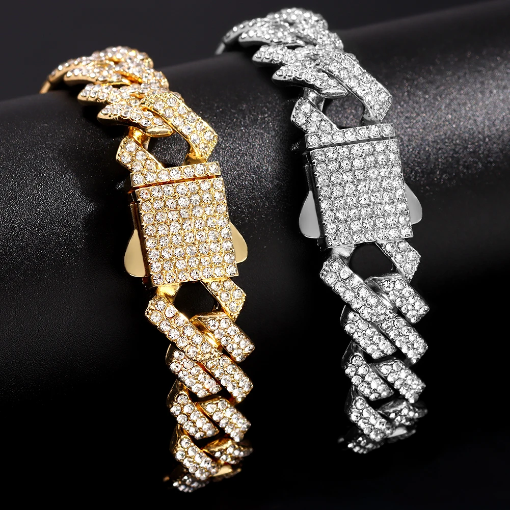 Bling Golden Cuban Chain Anklet For Women Girls HipHop Iced Out full Rhinestone Paved Cuban Summer Beach Anklet Bracelet Jewelry