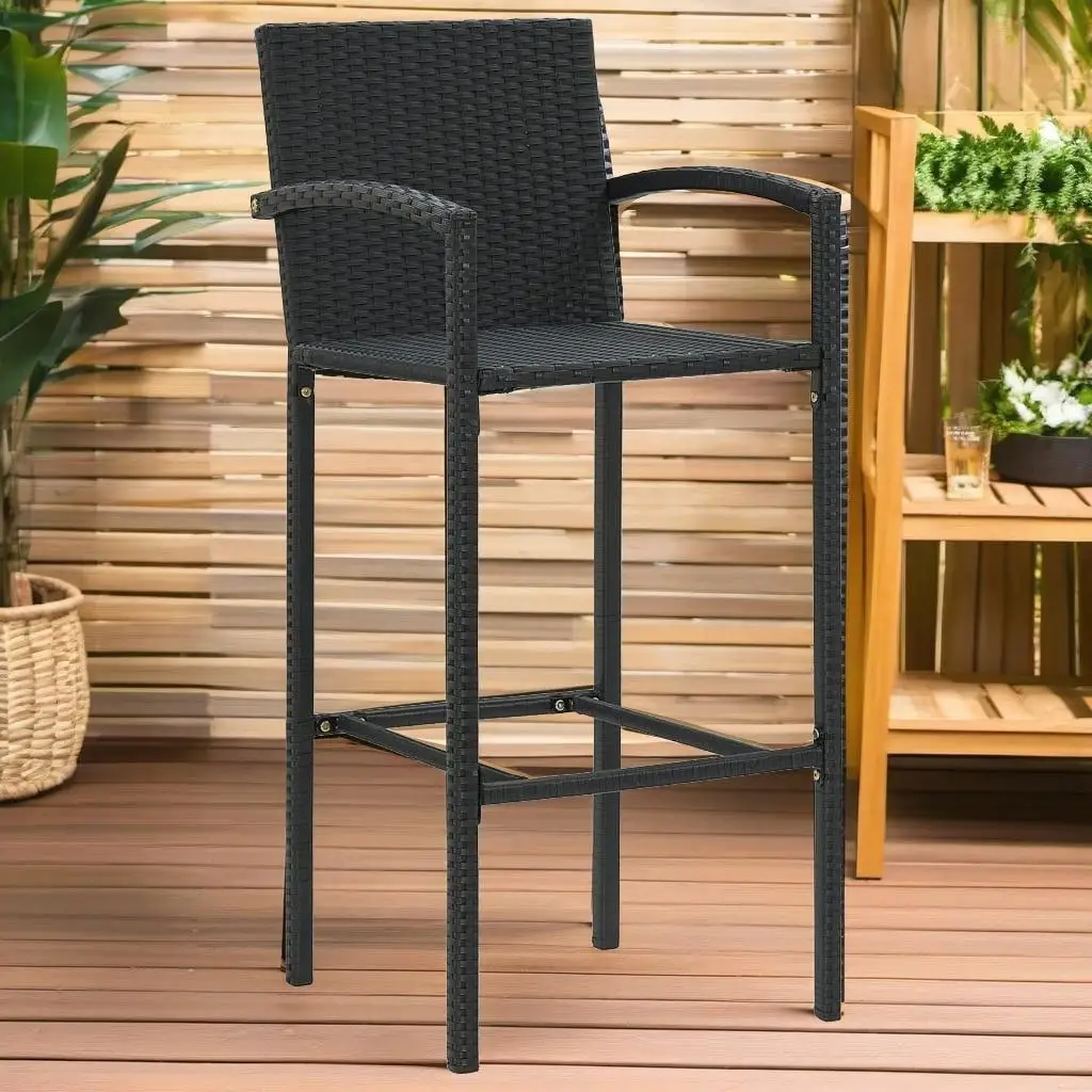 5-Piece Outdoor Patio Bar Set - Black Acacia Wood & Poly Rattan Furniture