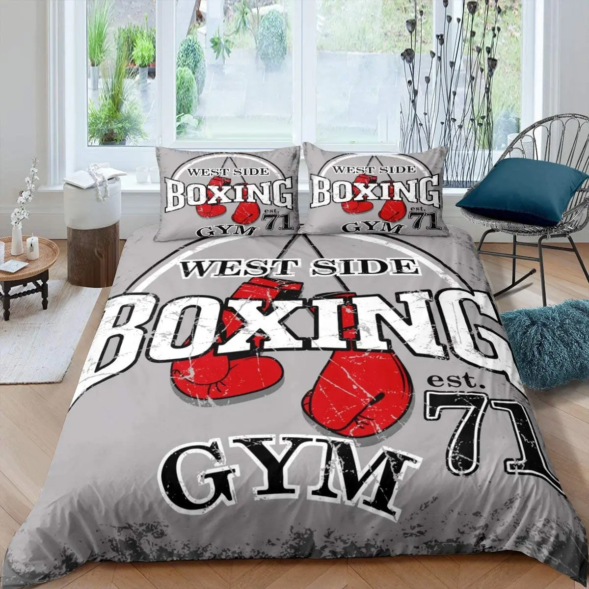 Boxing Gloves Duvet Cover Set King Queen Full Size Polyester Comforter Cover for Kids Boys Girls Bedding Set with Pillowcase