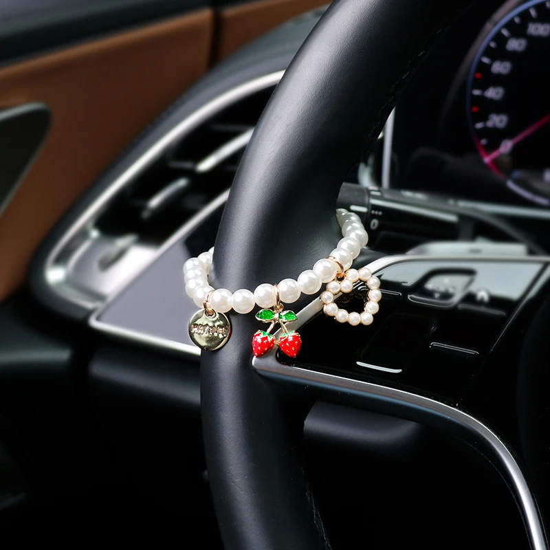Fashion Bead Cherry Car Pendant Strawberry Steering Wheel Decorative Pendant Exquisite Interior Decoration Pendant
