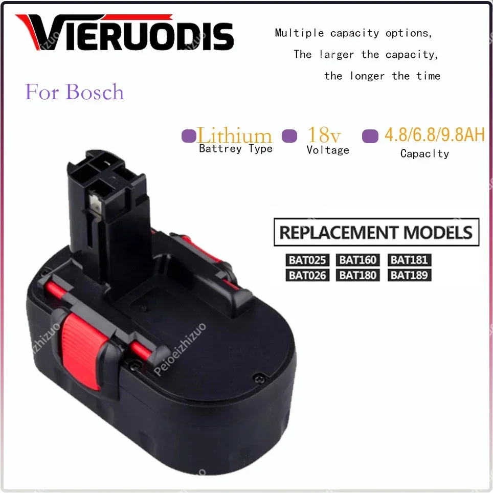 

For Bosch 18V 6.8AH 9.8AH Ni-MH Remplacement Battery pour Bosch BAT025 BAT026 BAT160 2607335735 2607335277 PSR18 VE-2 GSR18