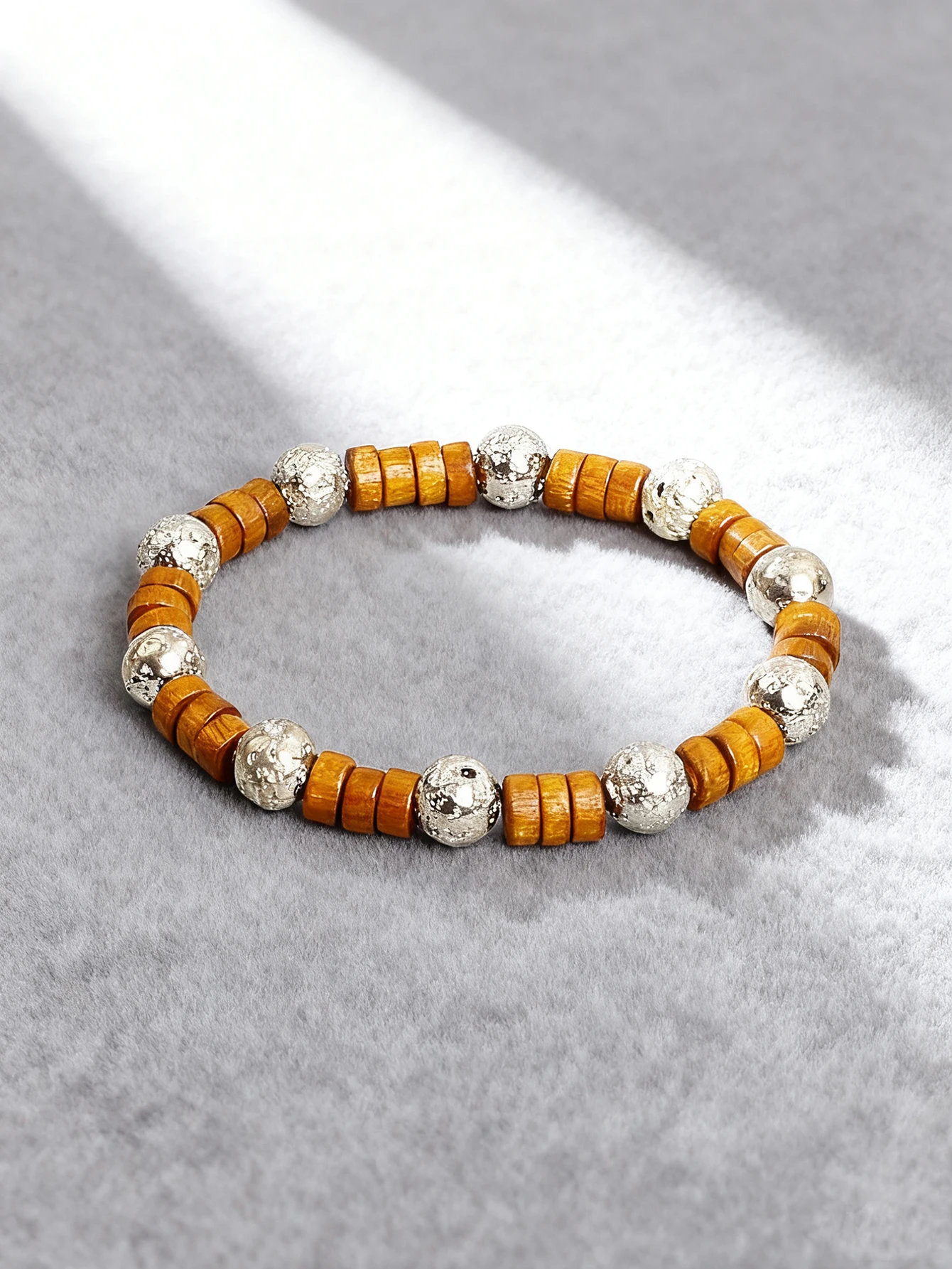 Yellow Wood Slice Retro Bracelet Silver Color Lava Stone Beads Healing Protection Grounding Charm Unisex Beaded Fashion Jewelry