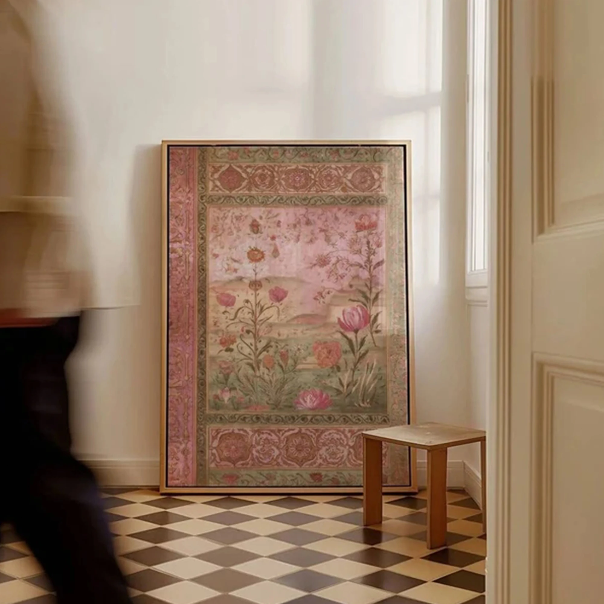 Vintage Pink And Sage Green Persian Botanical Wall Art Print Canvas Painting Poster Picture For Living Room,Bedroom Home Decor