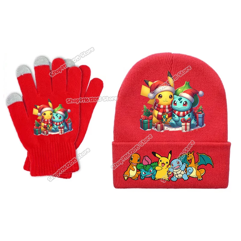 البوكيمون عيد الميلاد بيني قفازات دعوى بيكاتشو الاطفال محبوك قبعة القفازات الكرتون أنيمي صبي فتاة الشتاء قبعات دافئة سانتا كلوز هدية