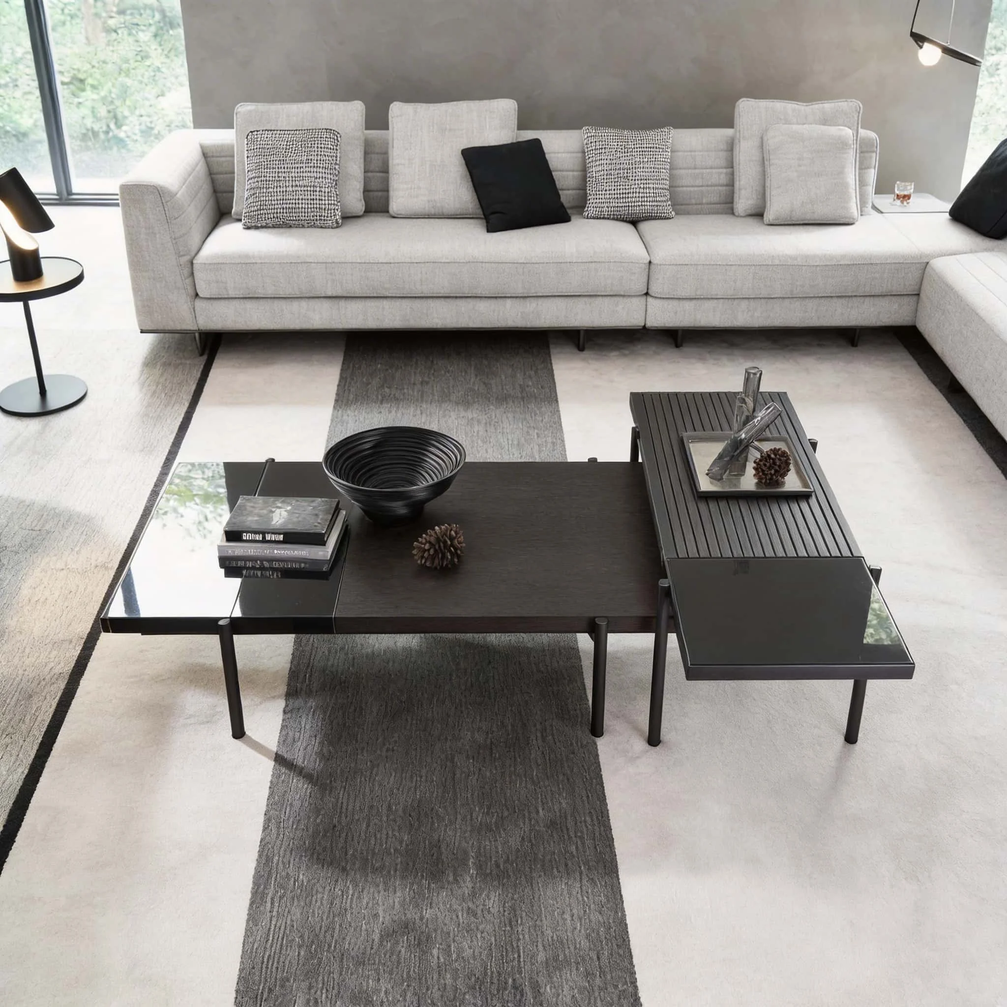 High Quality Luxury Modern White Natural Smoked Wood Finish Coffee Table Combination Design Living Room 2 Piece