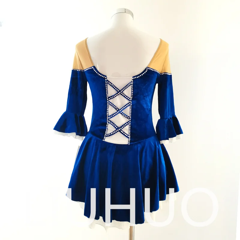 LIUHUO Sukienka do Łyżwiarstwa Figurowego Dziewczęca Damska Młodzieżowa Elastyczna Spandex Niebieski Aksamit Konkurs Hurt