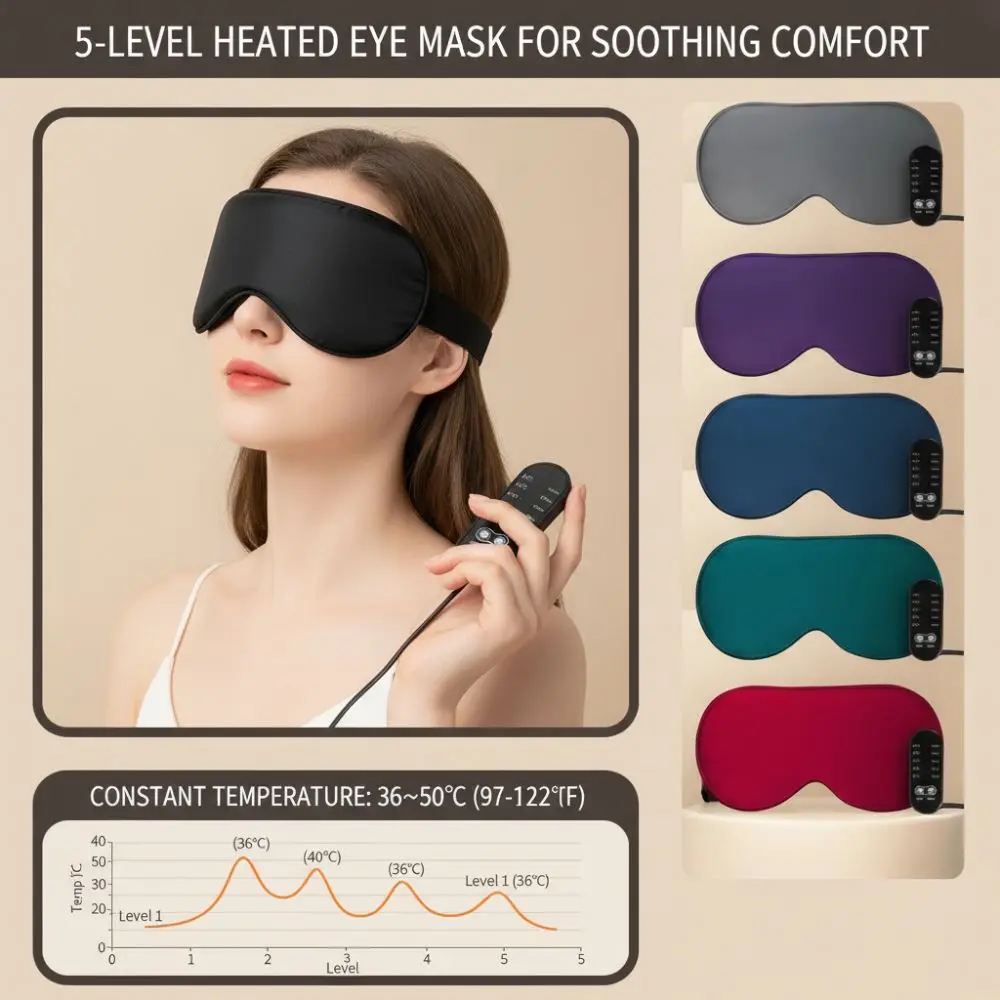 Constant Temperature Heated Sleep Mask USB Powered Hot Steam Compress USB Heating Eye Mask Comfortable Fit Electrical Heating