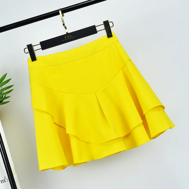 Yellow Pleated  Skirt Women's Summer New Dance Skirt Half-length Sporty Red Skirt Pants Korean Style High Waist A-Line Skirt