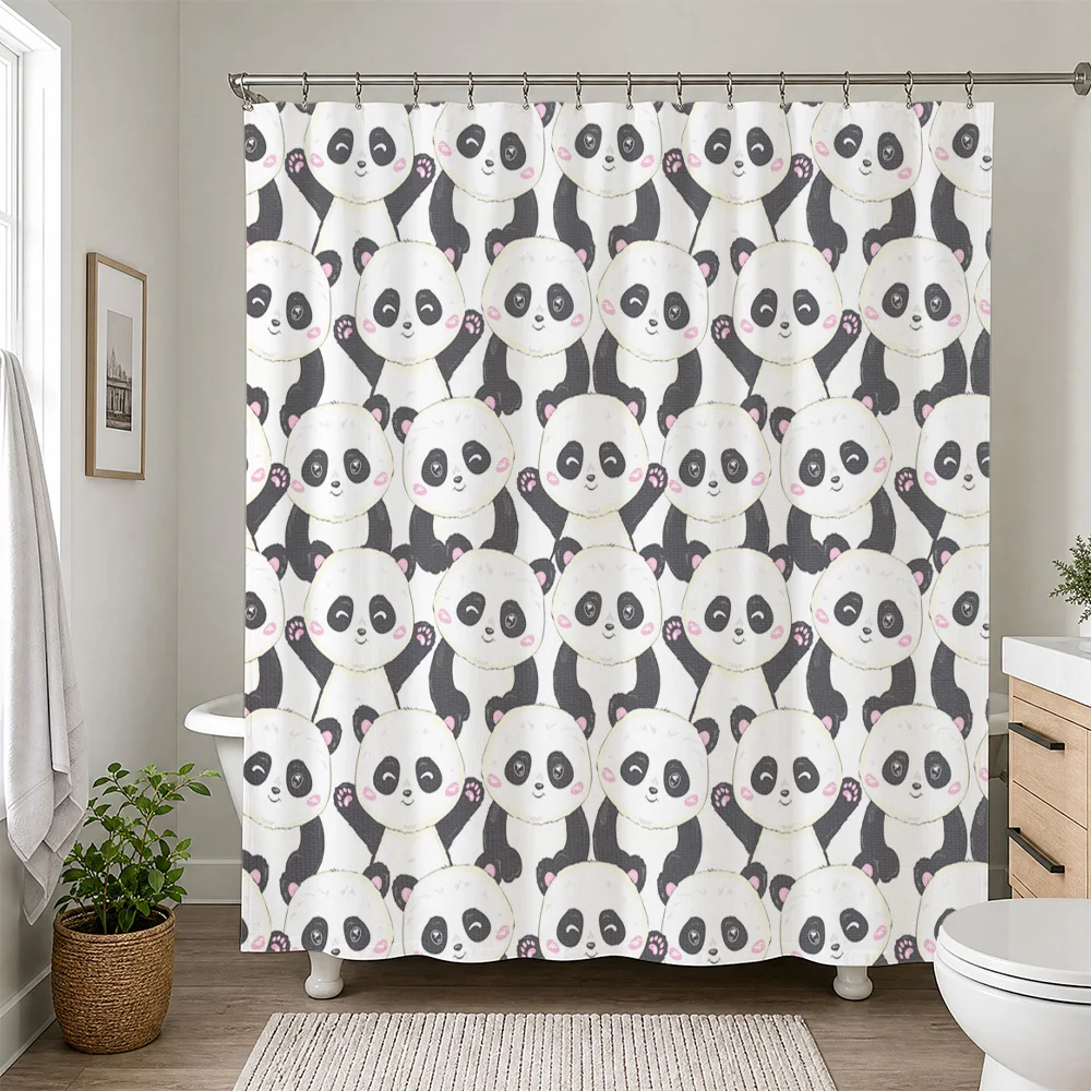 Waterproof Cute Panda Shower Curtain Liner Bathroom Decor Cartoon Animal Print Novelty Shower Curtain for Kids Kids Nursery Bath