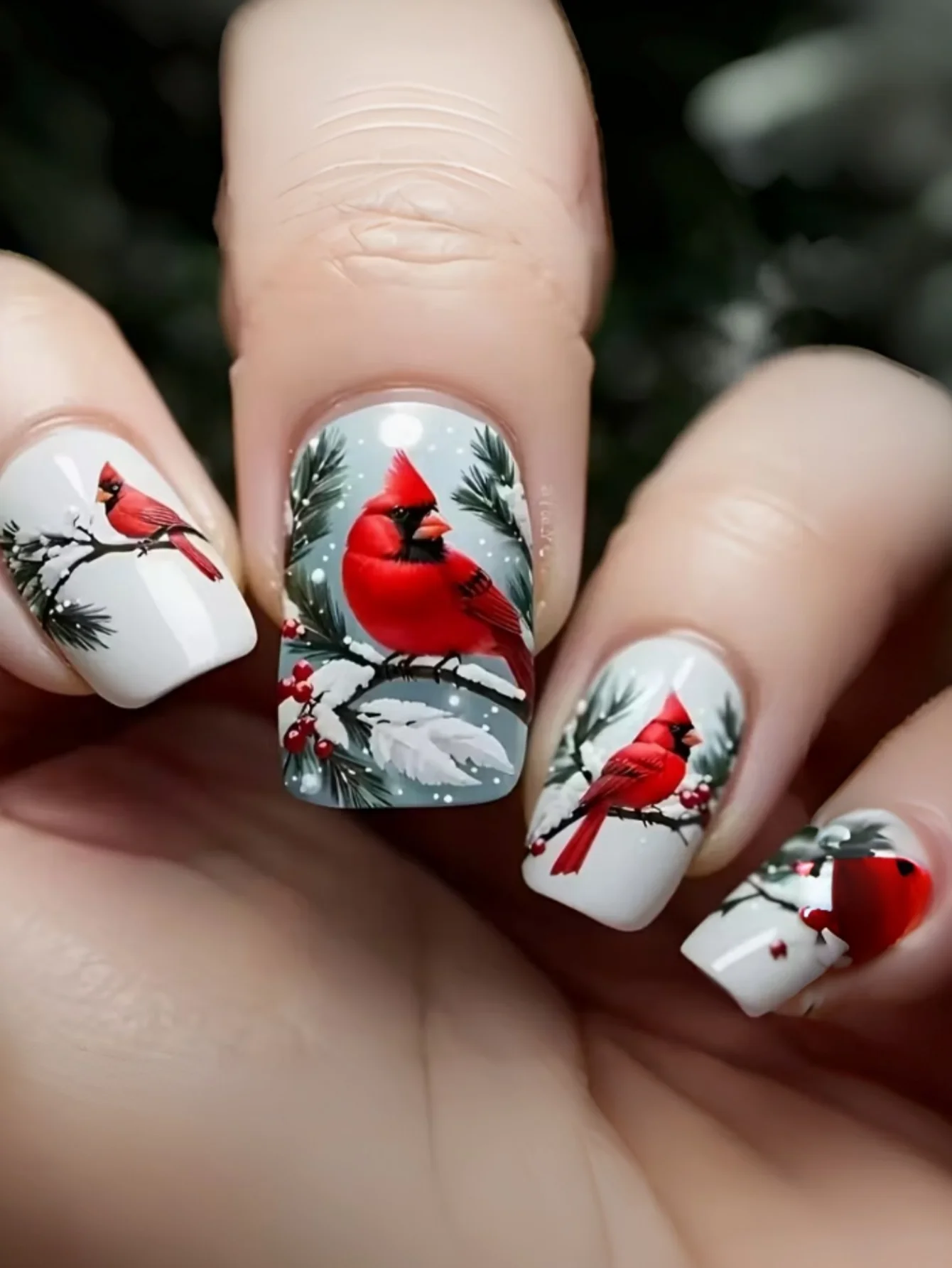 북미 레드핀치 꽃 프랑스 그라데이션 단풍잎 기하학적 패턴 디자인 네일 아트 탈부착 가능한 인조 손톱 P 24개