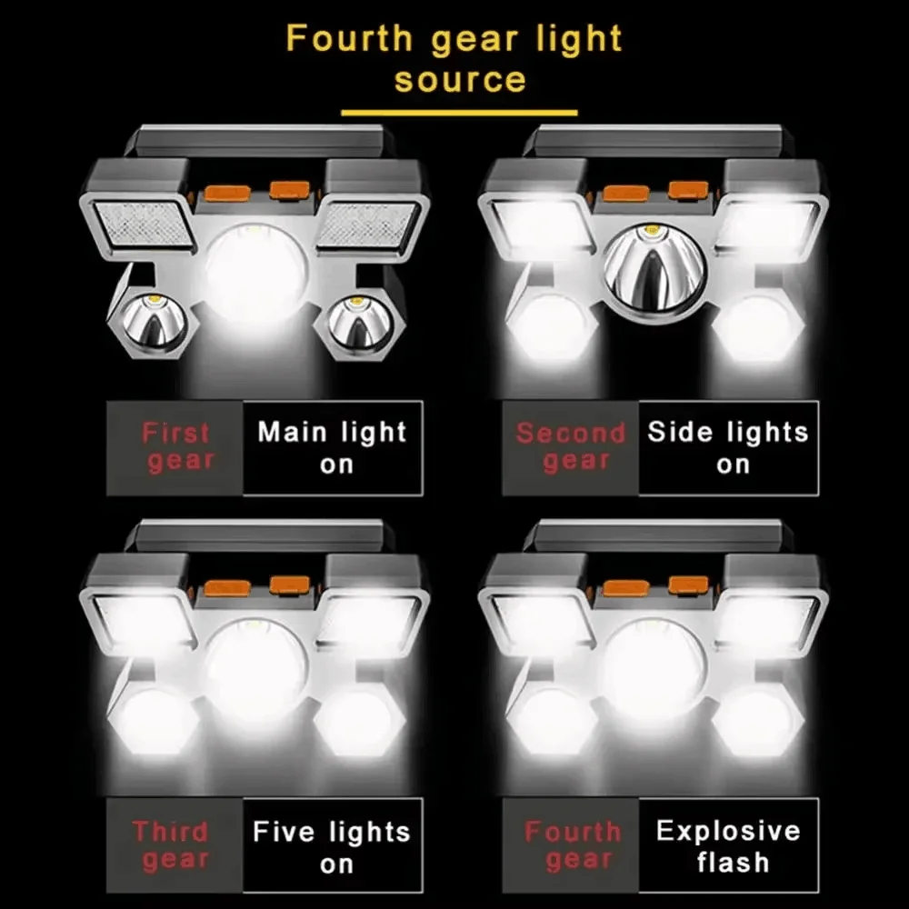Cross Border Five Led Headlights With Strong And Ultra Bright Light, Rechargeable Long-Range Head Mounted Mining Lamp Flashlight