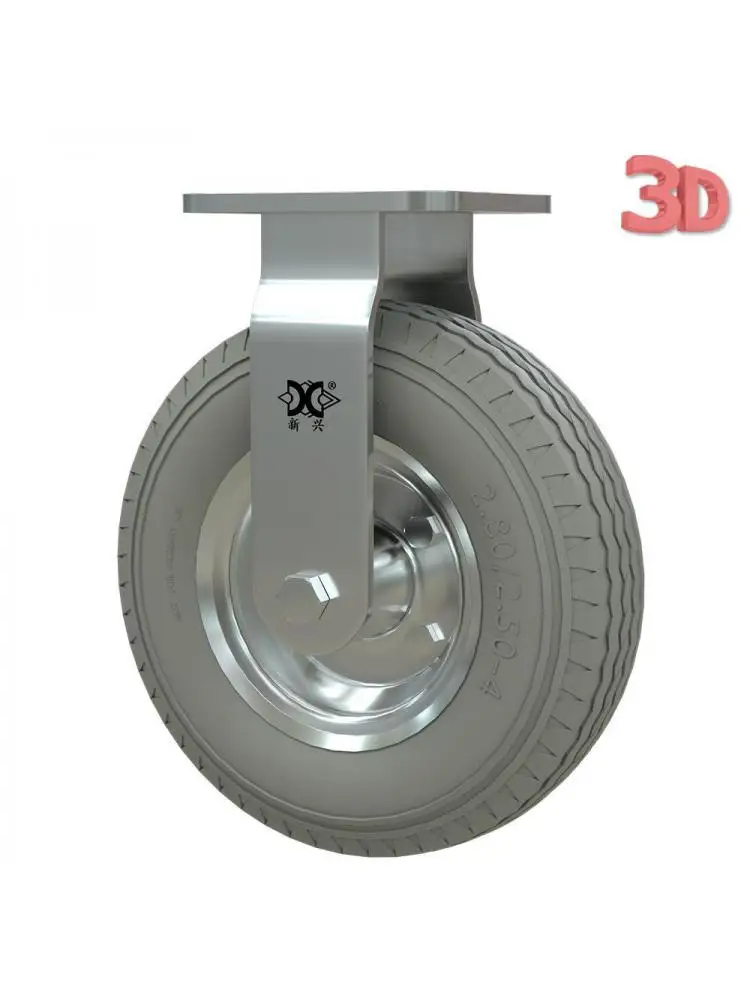 1 Pcs Heavy Duty 8-inch Galvanized Pu Foam Fixed Wheel Solid Gray Rubber Caster Inflatable Free Push