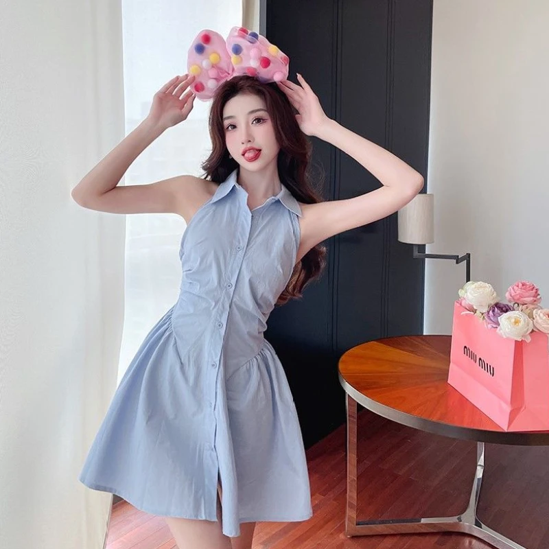 Sleeveless Dress for Women Elegant Classic Black Pure All-match Slim Fit Summer Korean Fashion Style Sweet Casual Basic Ladies