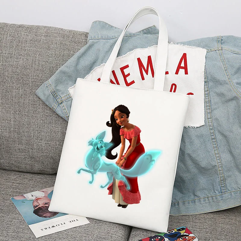 Disney Elena of Avalor Princess Cartoon Large Capacity Canvas Shoulder Bag Women's Casual Tote Bag Kids Student Shopping Bag