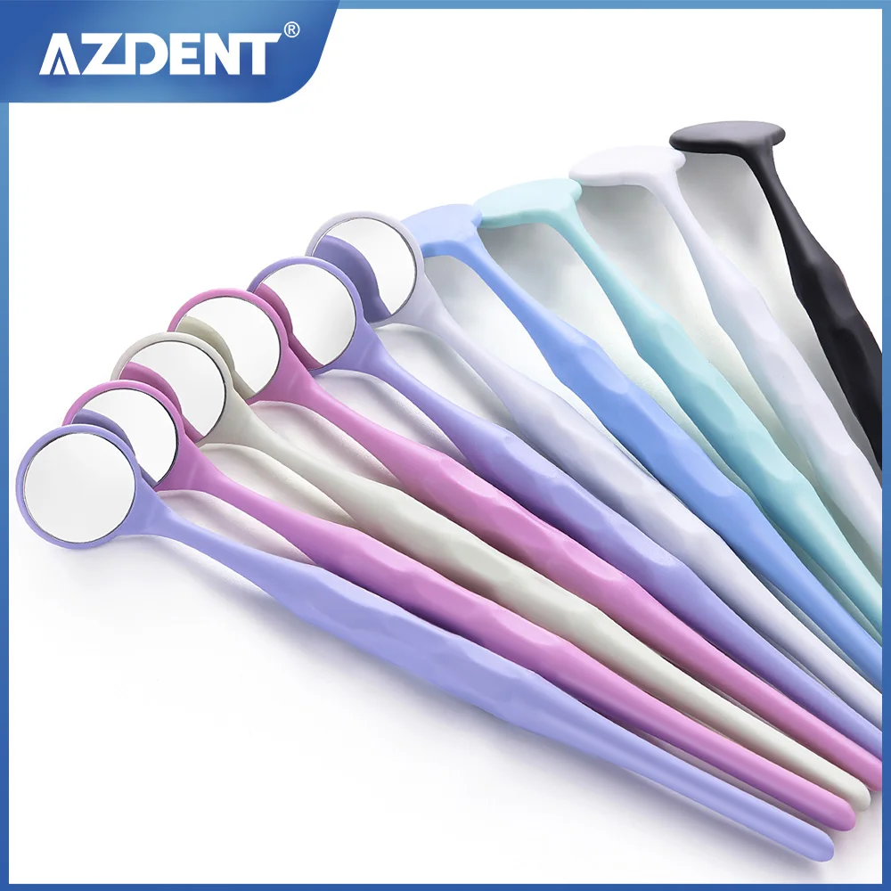 10pcs/box AZDENT Dental Mouth Mirrors Anti-fog Mirror With Handle Random Colors Autoclavable Mouth Exam Reflector Oral Mirror