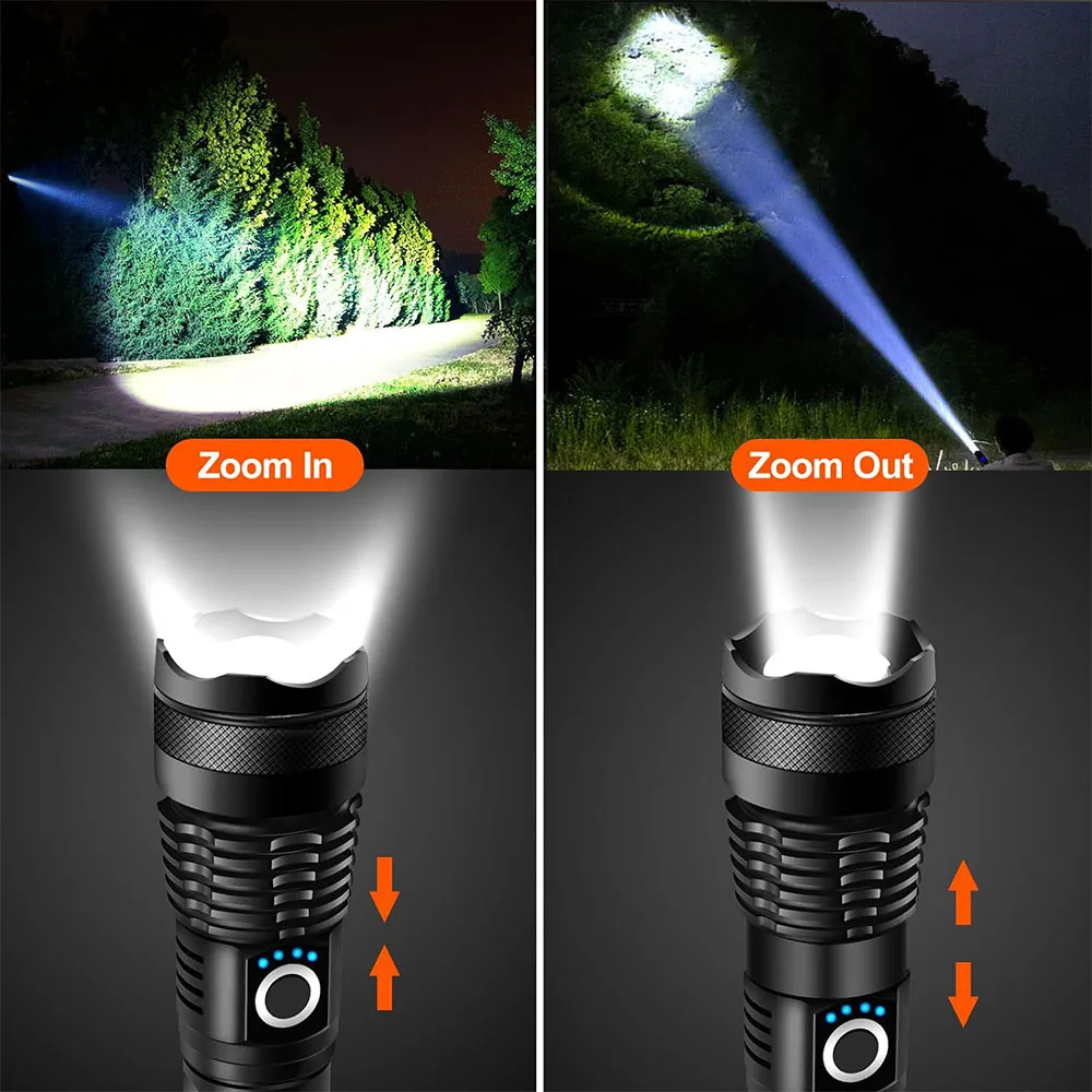 Strong LED Flashlight USB Rechargeable Powerful Tactical Torch Lamp Super Long Range Flash Light Outdoor Fishing