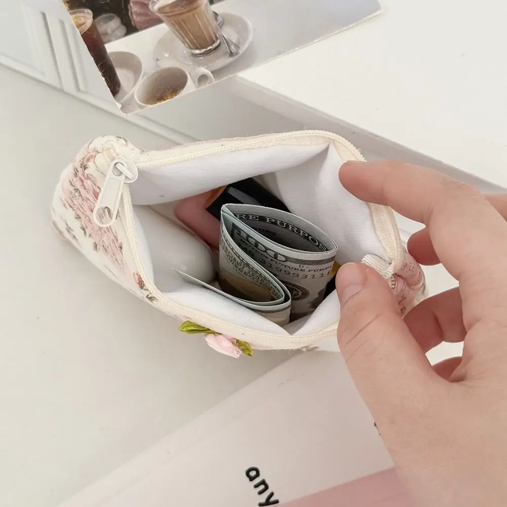 Nouveau porte-monnaie à garniture en dentelle, Mini sac pour écouteurs à fleurs, sac multifonctionnel Portable pour rouge à lèvres