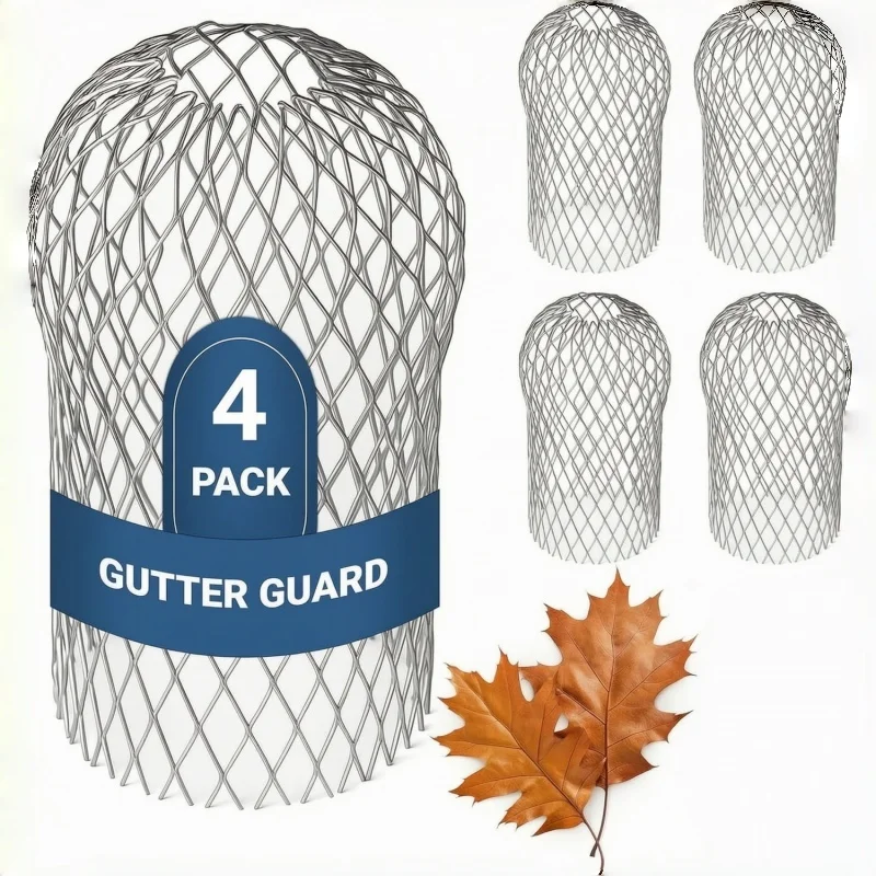 4pcs/set Metal Aluminum Filter Mesh Gutter Leaf Debris Mud Trap Drainage Pipe Cover Downspout Drainage System Waterproof