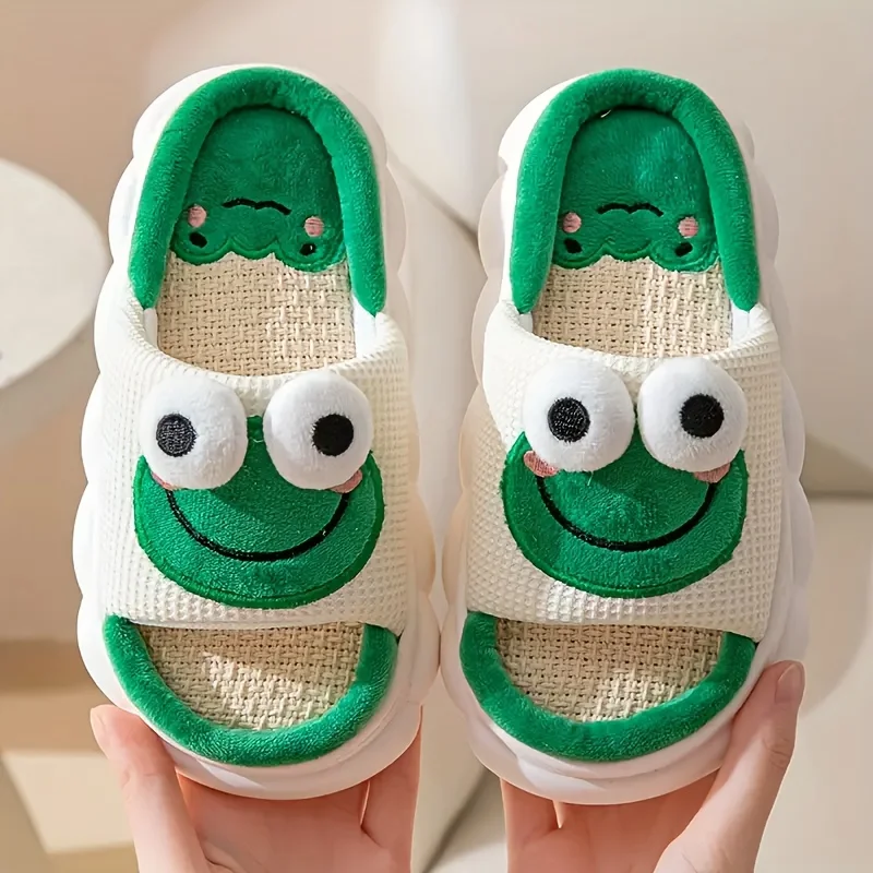 Men Lovely Big Eyes and cartoon face pattern open-toe breathable thick slippers, comfortable non-slip EVA soles durable slippers