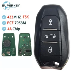 Clé de voiture à distance intelligente pour KIT, cristaux, 3 boutons, 208, 308, 3008, 508, 5008, C4, C4L, DS4, DS5, 433 successifs, Z, PCF7953, Keyless Go 4A Chip