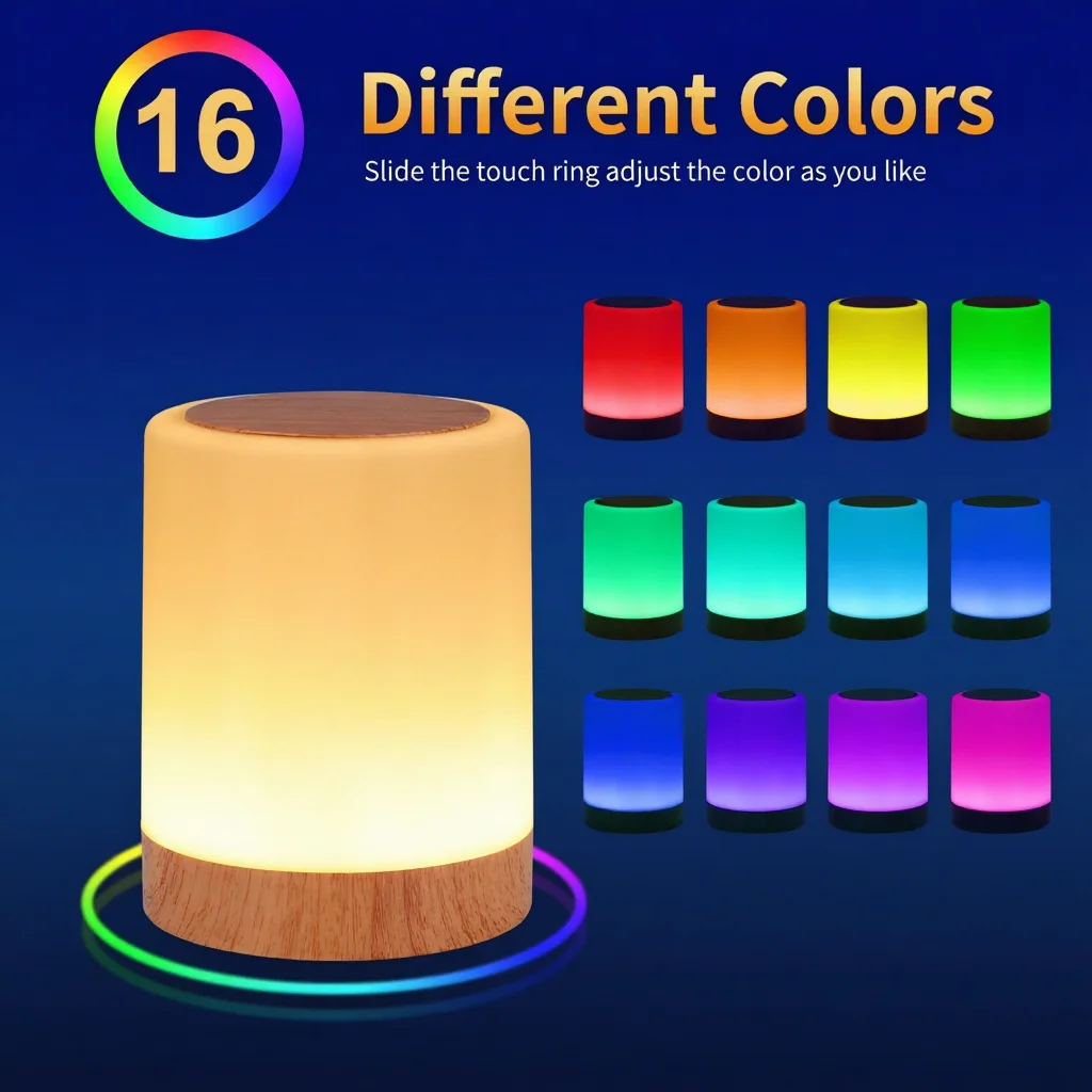 RGB Night Lamp Camping Light Atmosphere Night Lights Bedside Lamps Color Changing Tent with Remote Touch Control for Bedroom Dec