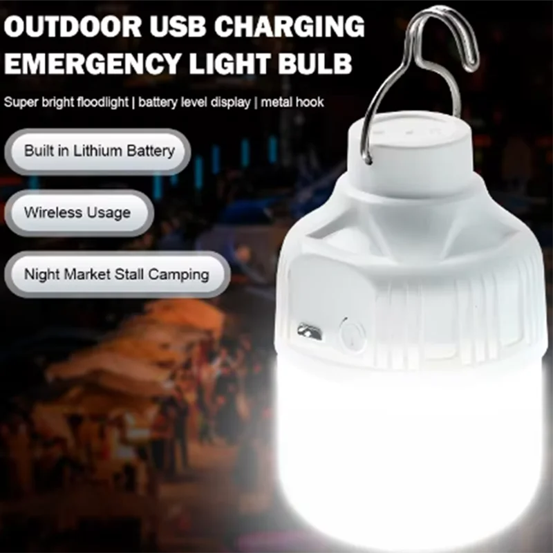 1PC Outdoor USB Rechargeable LED Lamp Bulbs 40W Emergency Light Hook Up Camping Fishing Portable Lantern Night Lights LT086