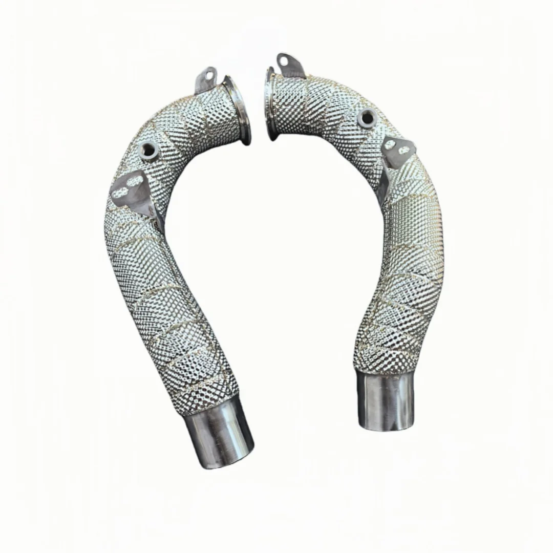 DEX Downpipe for F10 M5 F06 F12 F13 M6 2012-2018 S63 4.4T V8 Engine SS304 Heat Shield High Flow Performance Exhaust Down Pipe