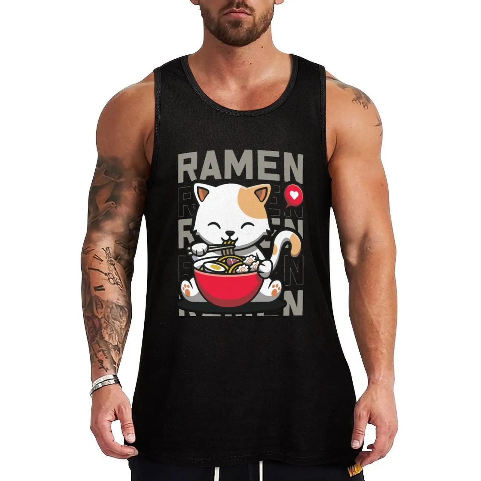 Cute Cate Eating Ramen Noodles, Kawaii Kittie Eating Japanese Noodle Tank Top Classic Fit Undershirt Everyday Wear