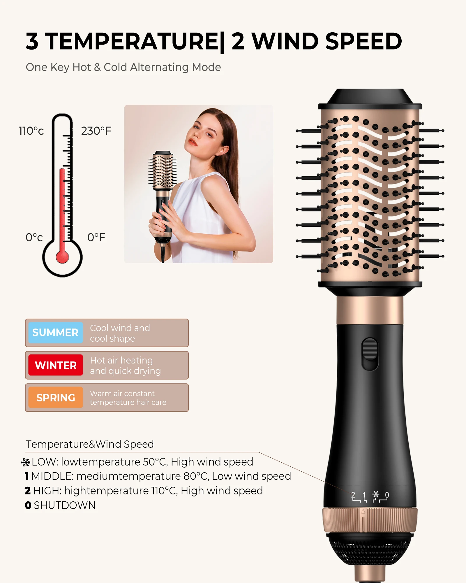 Negativo Ion Hair Curling Comb, secador de sopro profissional, escova destacável, ar quente Styling, 4 em 1