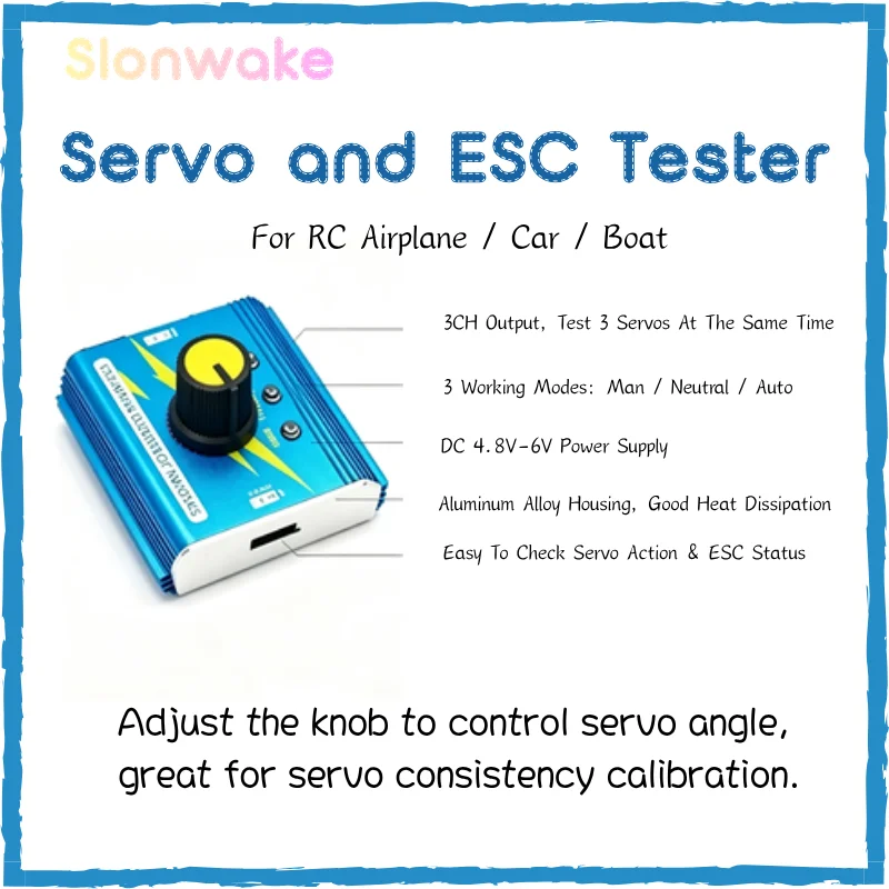 SLONWAKE Servo Tester CCPM Servo Consistency Master 3CH ESC Speed Controller Checker DC4.8-6V 3 Modes For RC Helicopter Airplane