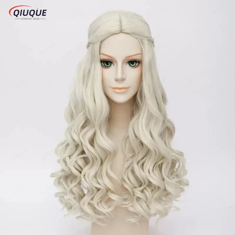 

didi 2025 2025 hhhAlice in Wonderland White Queen Косплей Длинная коса Блондинка Вьющиеся термостойкие парики из синтетических волос + шапочка для парика