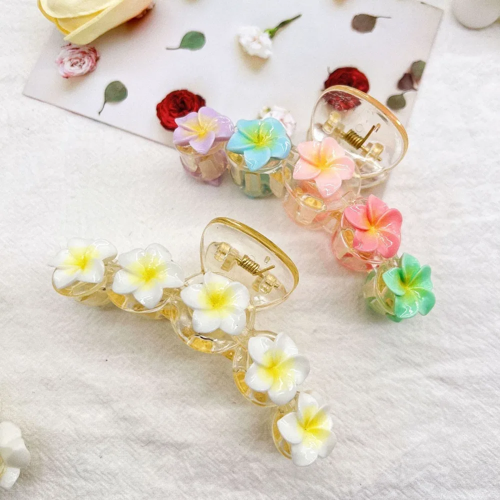 Bohemia Plumeria Flower Hair Claw Hair Clamps Korean Style Summer Flower Claw Clip Crab Cllip Headwear Ponytail Shark Clip