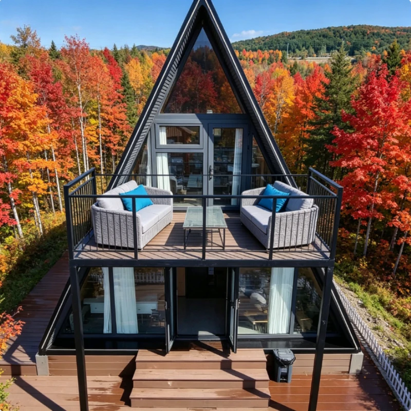 A-Frame House Prefab Triangle Cabin Modern Wood Villa Luxury Tiny Home with Glass Wall for Panoramic View and Resort Living