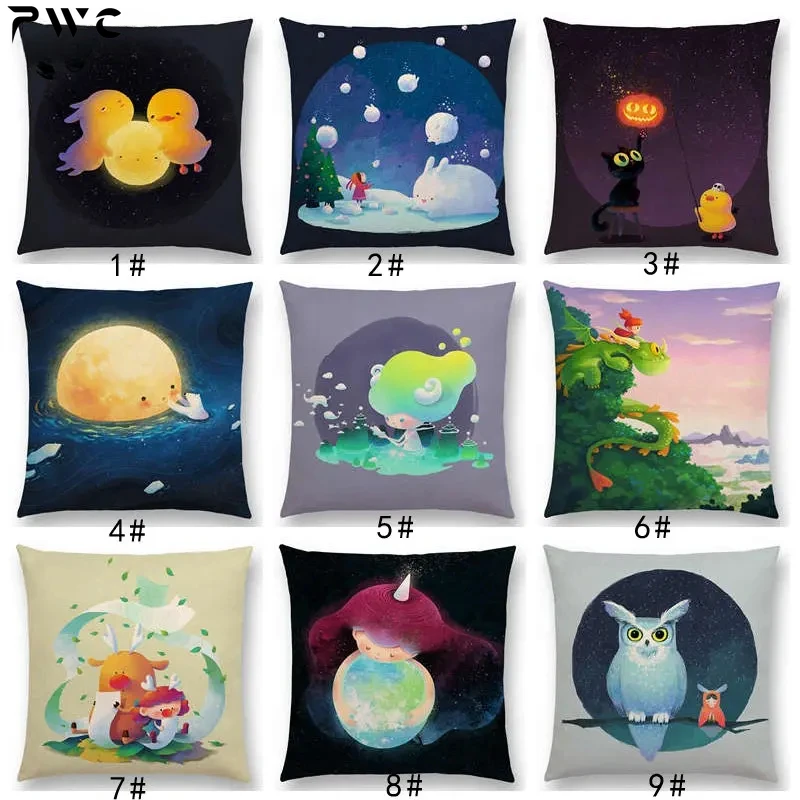 New arrival Colorful Dream Cute Cartoon Warm Earth Lovely Animals Linen Cushion Cover Home Decor Car Sofa Throw Pillow Case