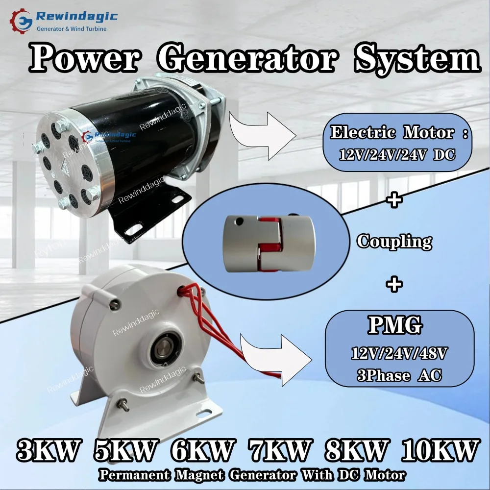 Neues Energie-Dynamo-Stromsystem 8KW 7KW 10KW 24V Niedrigdrehzahl Permanentmagnet-Generator mit 24V 48V Elektromotor Komplettset