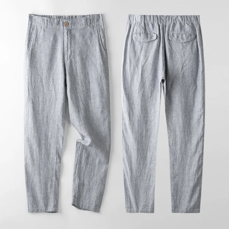 New Fashion Loose Baggy Linen Trousers Men Casual Summer Straight Pants Streetwear Elastic Waist Pants Clothing