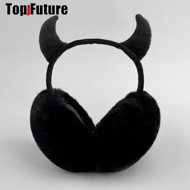 Earmuff ajustável com chifres para mulheres, aquecedor de orelhas, dobrável, gótico, presentes de Natal, meninas, inverno