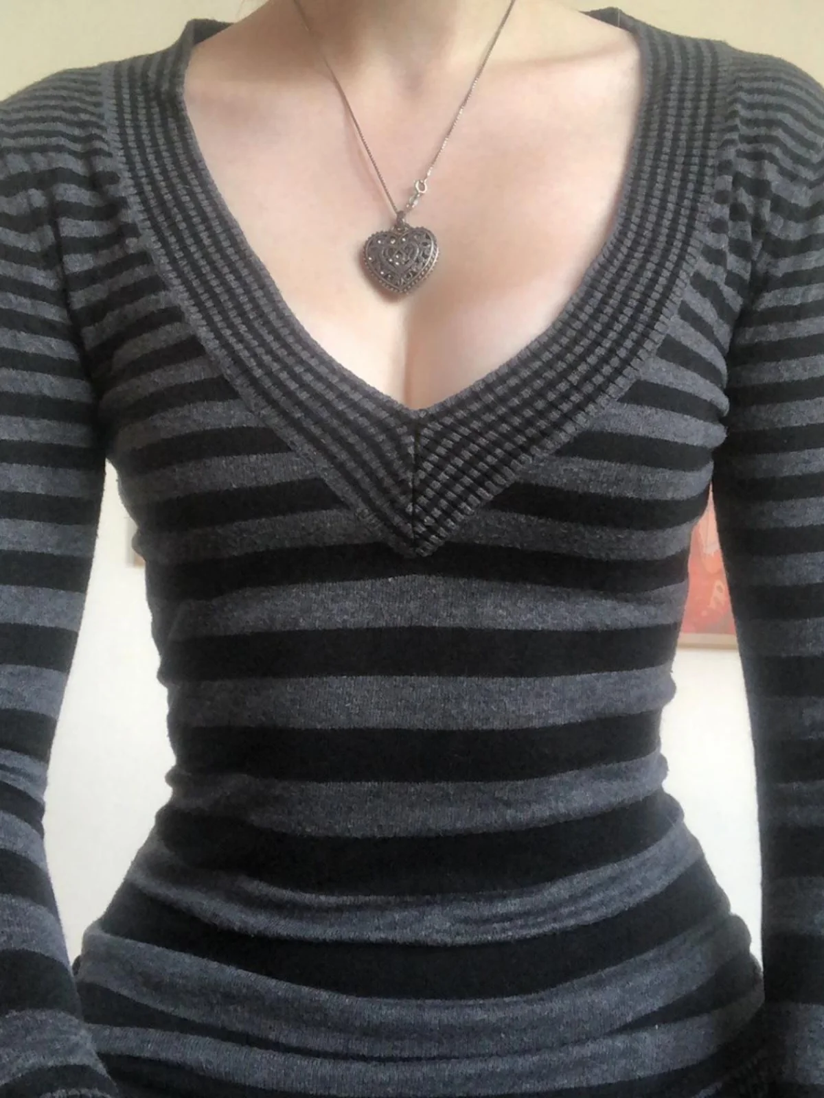 Slim Fit Longo Sve V-ne Listrado Suéter Rua Sle Material de Poliéster Outono Comprimento Regular Casual Camiseta Feminina